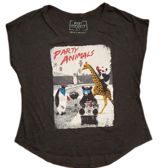 riot society Tops - Riot Society "Party Animals" Sleeveless Graphic T-Shirt Black Women's Size Small